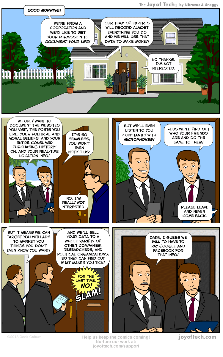 Salesmen on the doorstep.